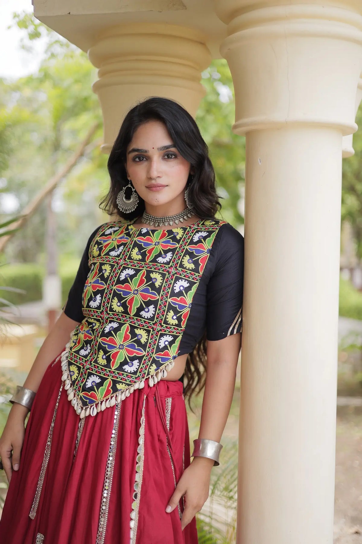 Maroon Navratri Lehenga With Kutchi Work Blouse