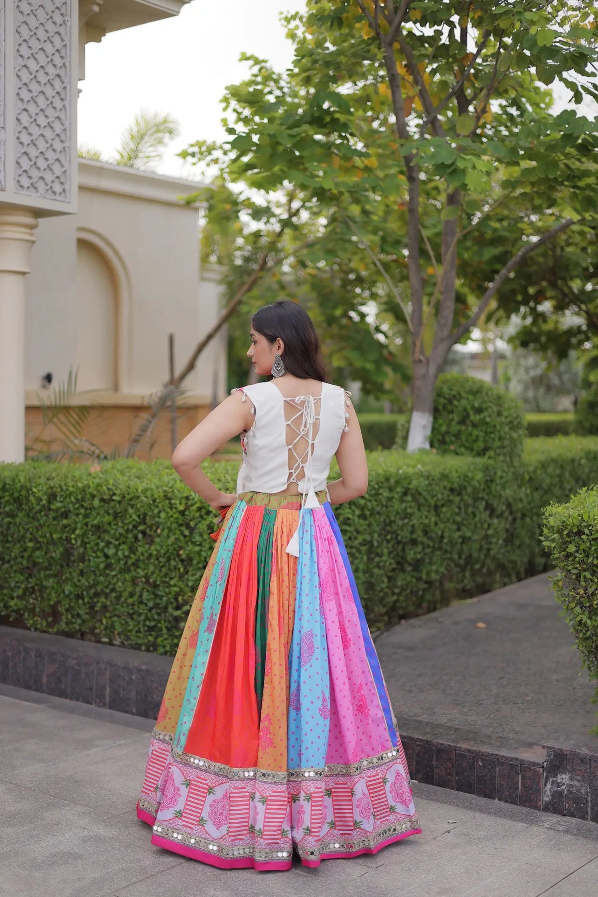 4 Meter Flair | Multicolor Cotton Navratri Lehenga Choli With Mirror Lace