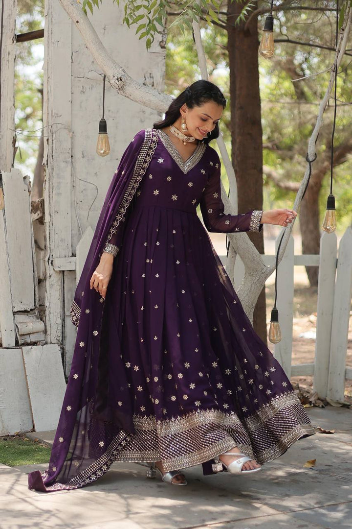 Exquisite purple faux blooming gown with intricate sequins embroidery