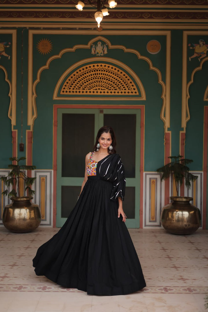 Black Color Reyon Fabric with Designer Lace Gown