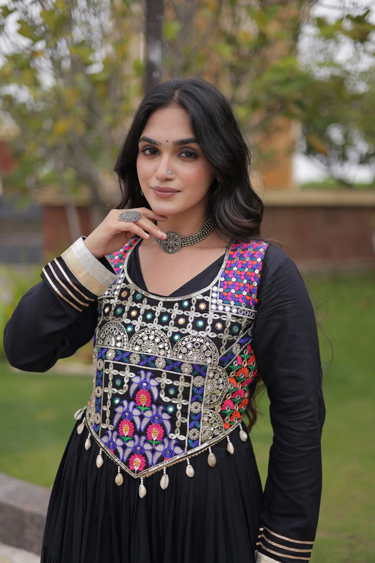 Black Navratri Gown With Embroidery Work