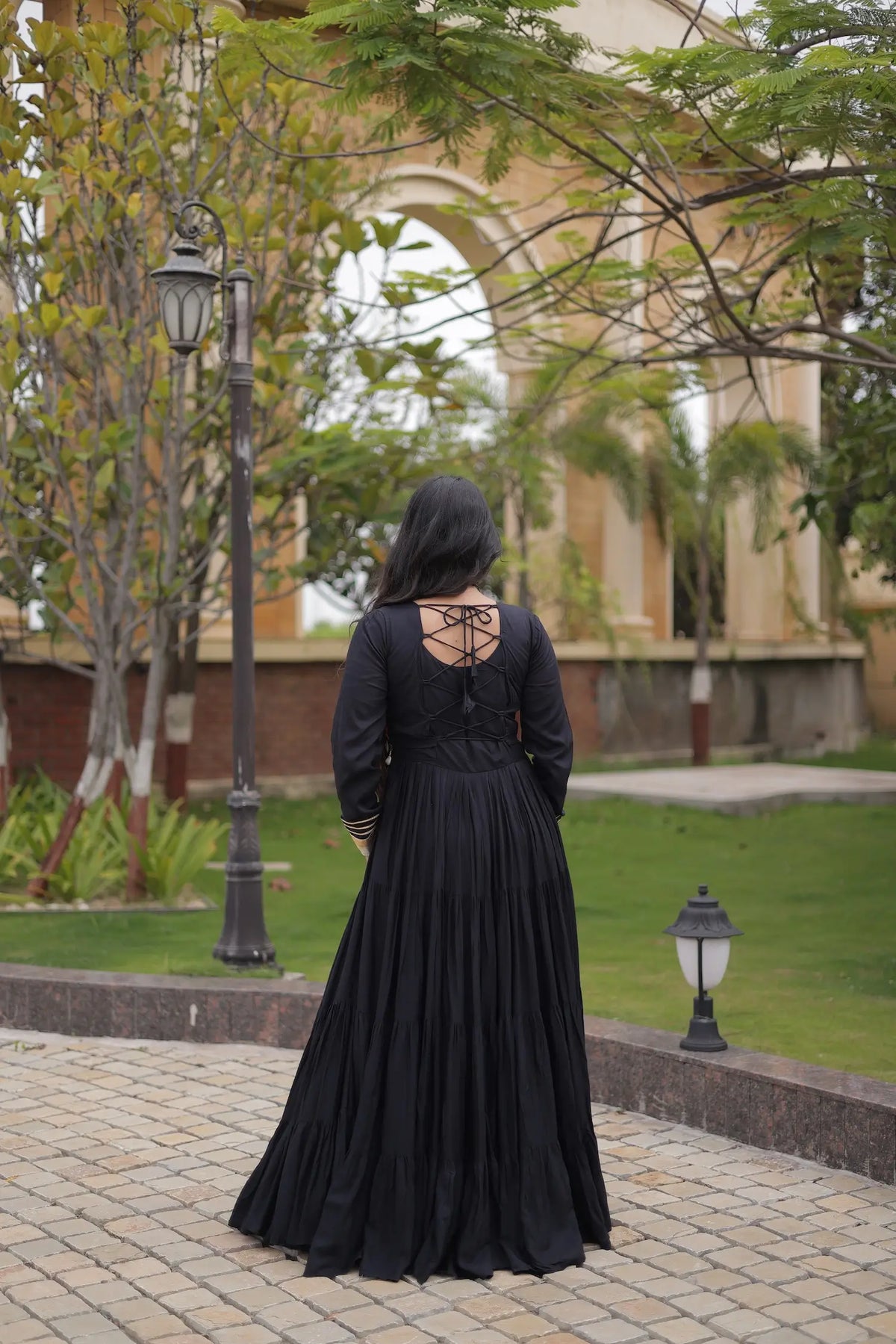 Black Navratri Gown With Embroidery Work