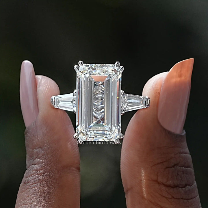 Lab Diamond Emerald Cut Three Stone Ring