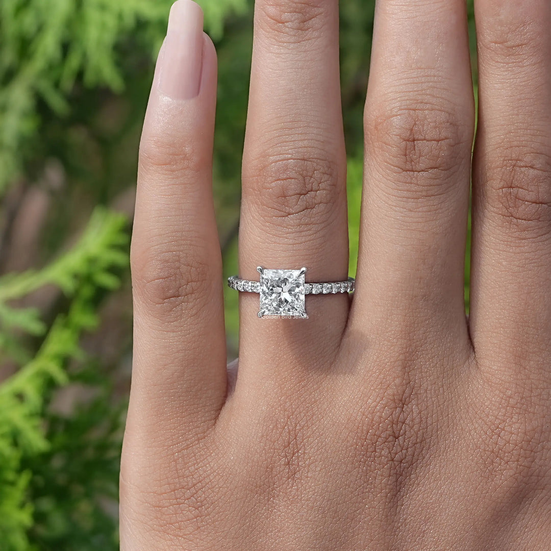 Princess Cut Lab Diamond Solitaire Accent Ring