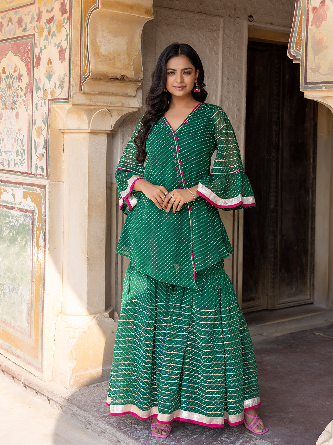 Lush Meadow Green Georgette Garara Set  - By Ragavi - qivii