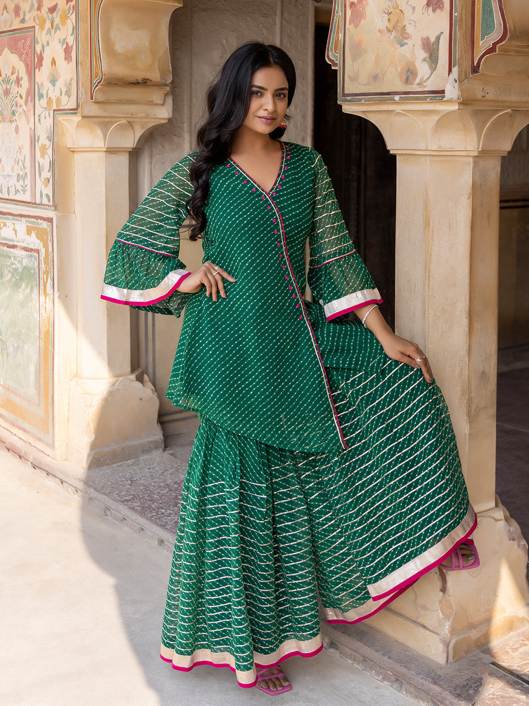 Lush Meadow Green Georgette Garara Set