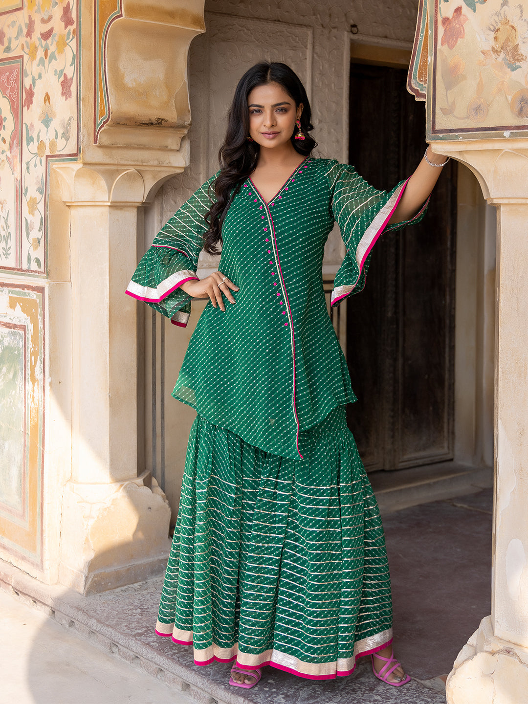 Lush Meadow Green Georgette Garara Set