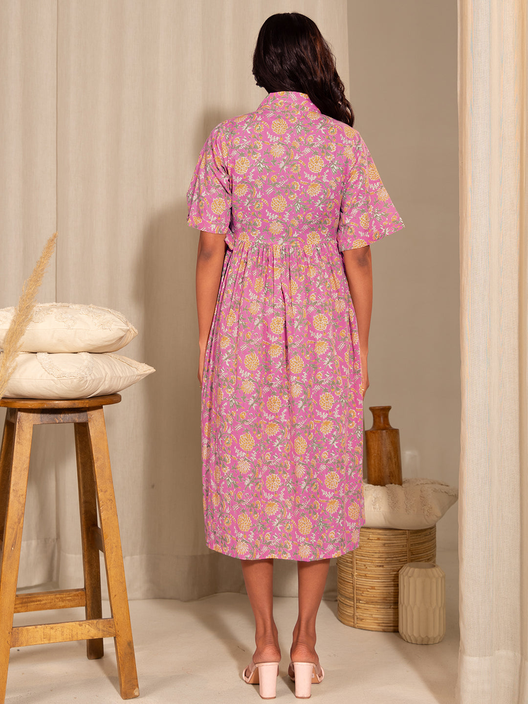 Pink Cotton Floral Wrap Maternity Dress  - By Janasya