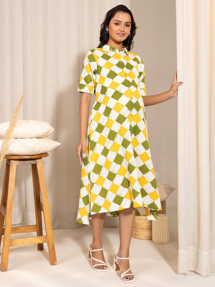 Multicolour Cotton Geometric A-Line Maternity Dress  - By Janasya