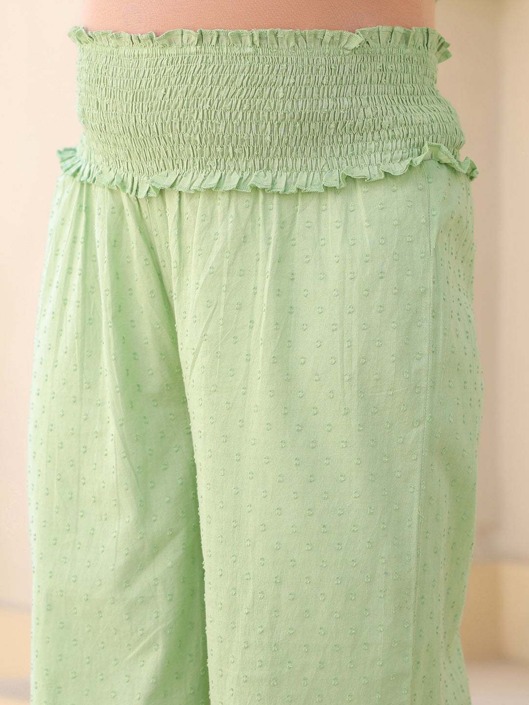 Green Dobby Pure Cotton Self Design A-line Maternity Kurta Pant Set - qivii