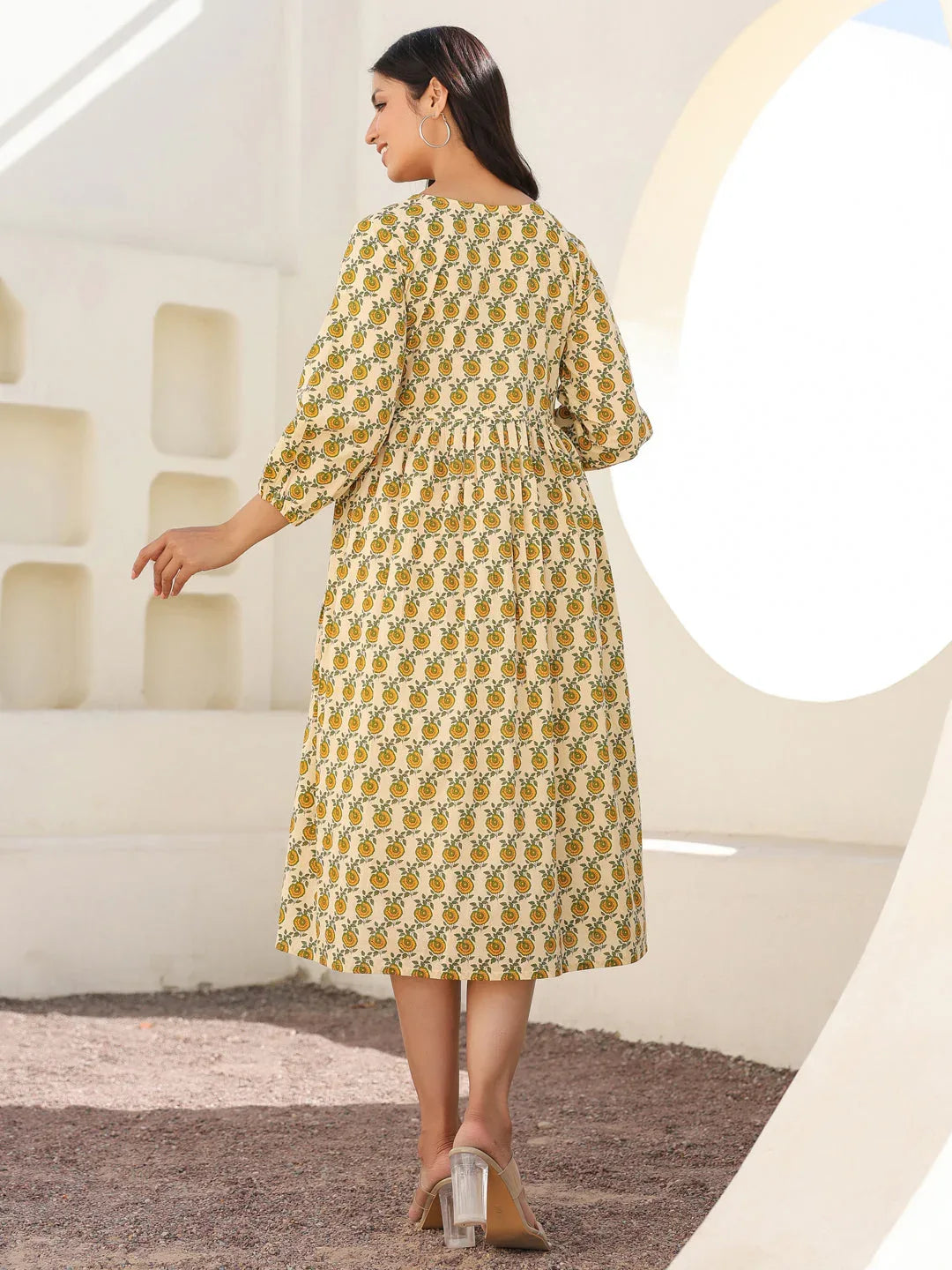 Cream Pure Cotton Floral Printed A-line Maternity Dress