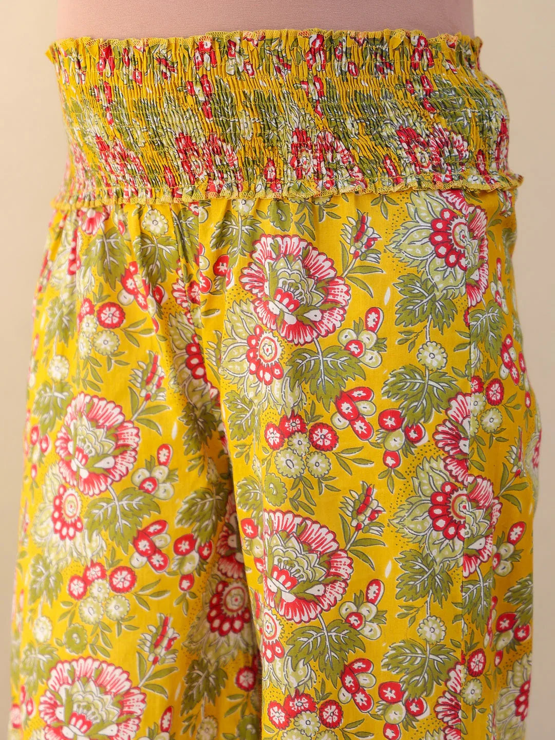 Mustard Pure Cotton Floral Printed A-line Maternity Kurta Pant Set