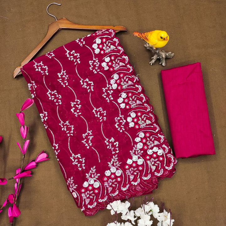 Simmar Bluming Simmer Jari with Designr Sequence Embroidery Work Saree In Maroon Color