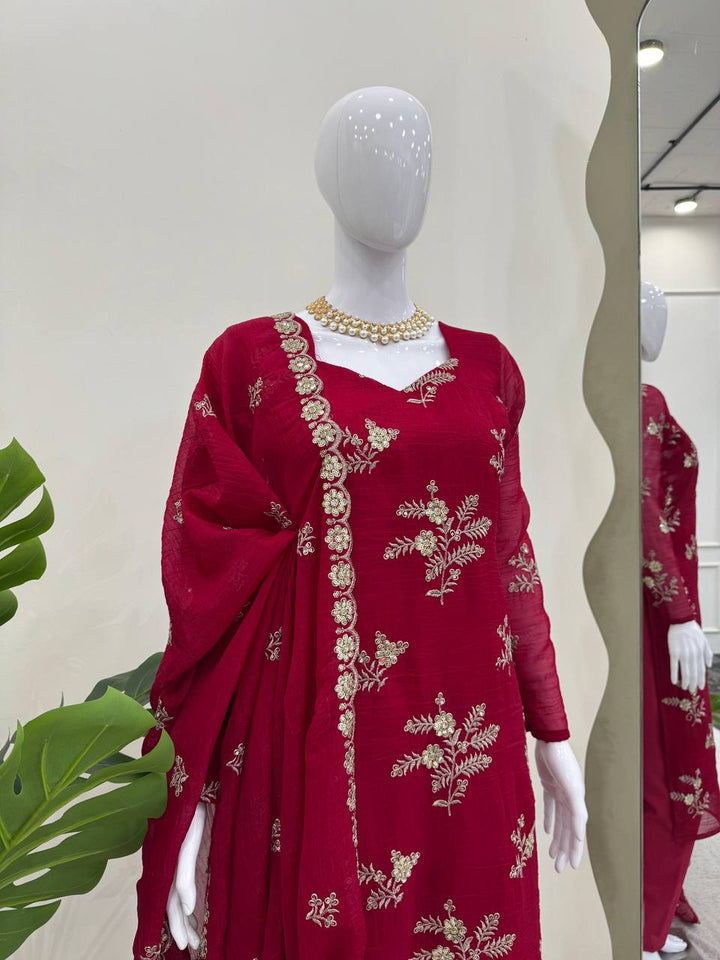 Maroon Crunchy Silk  Micro Thread with Sequnce Salwar Suit