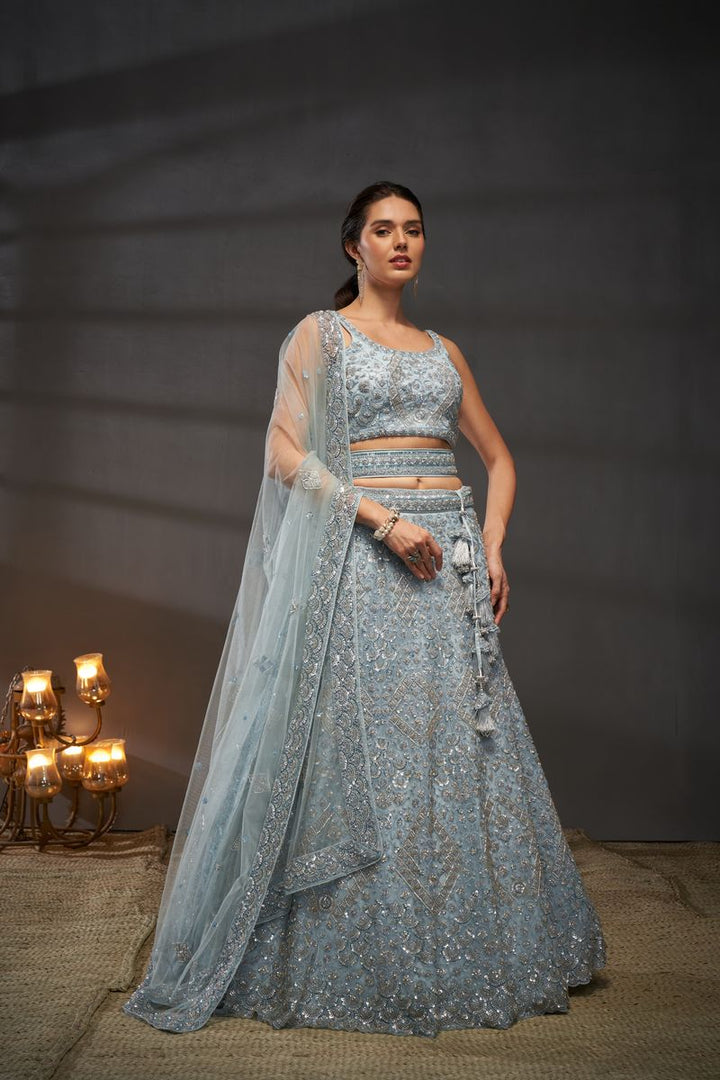 Grey Net Cutdana, Sequins and Zarkan embroidery Semi-Stitched Lehenga choli & Dupatta