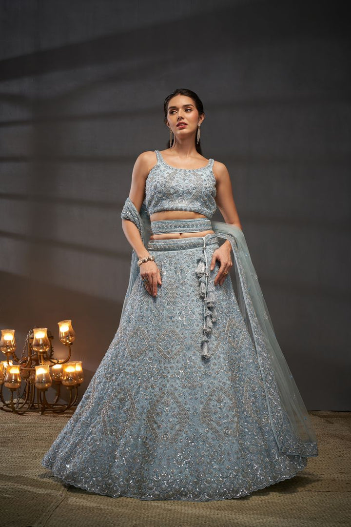 Grey Net Cutdana, Sequins and Zarkan embroidery Semi-Stitched Lehenga choli & Dupatta