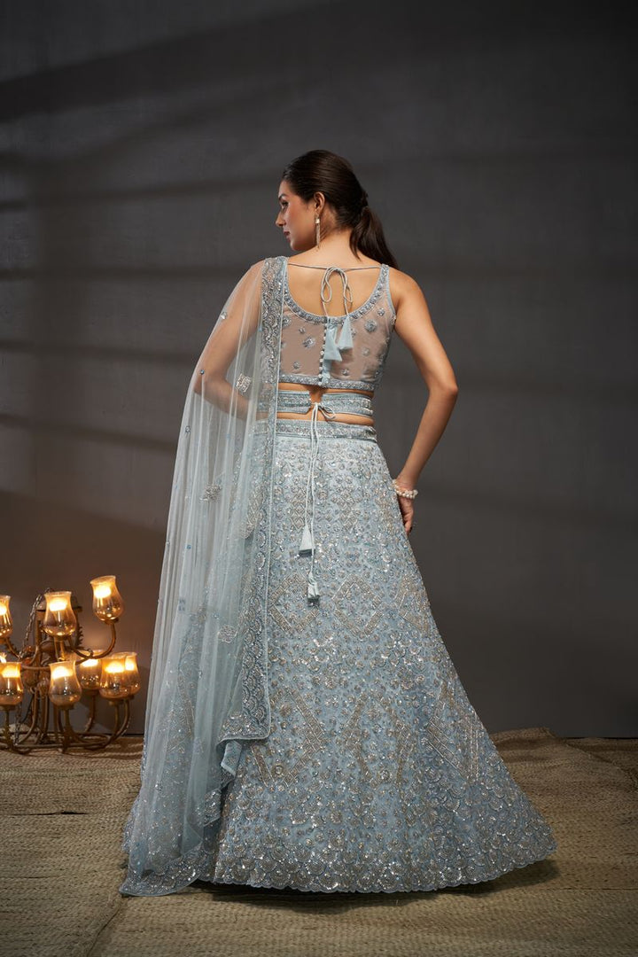 Grey Net Cutdana, Sequins and Zarkan embroidery Semi-Stitched Lehenga choli & Dupatta