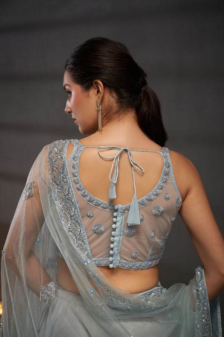 Grey Net Cutdana, Sequins and Zarkan embroidery Semi-Stitched Lehenga choli & Dupatta