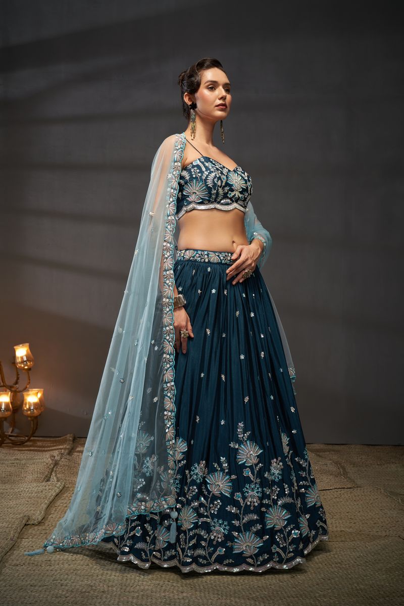 Thread & Coding Embroidery Semi-Stitched Lehenga Choli