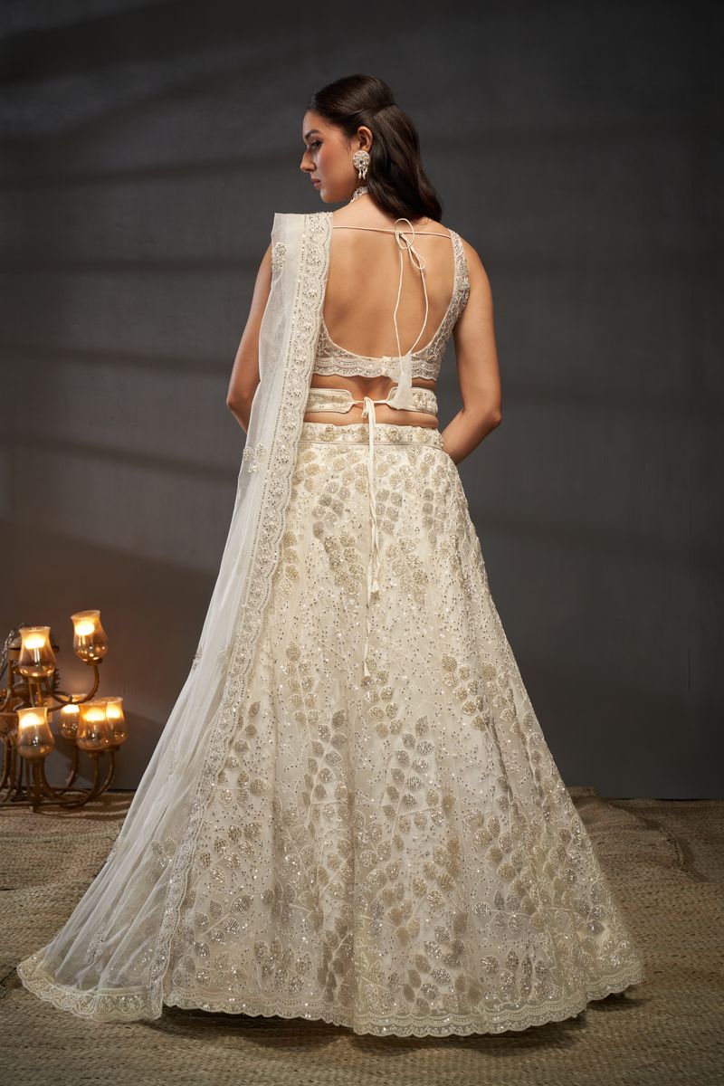 Cream Net Cutdana, Sequins and Zarkan embroidery Semi-Stitched Lehenga choli & Dupatta