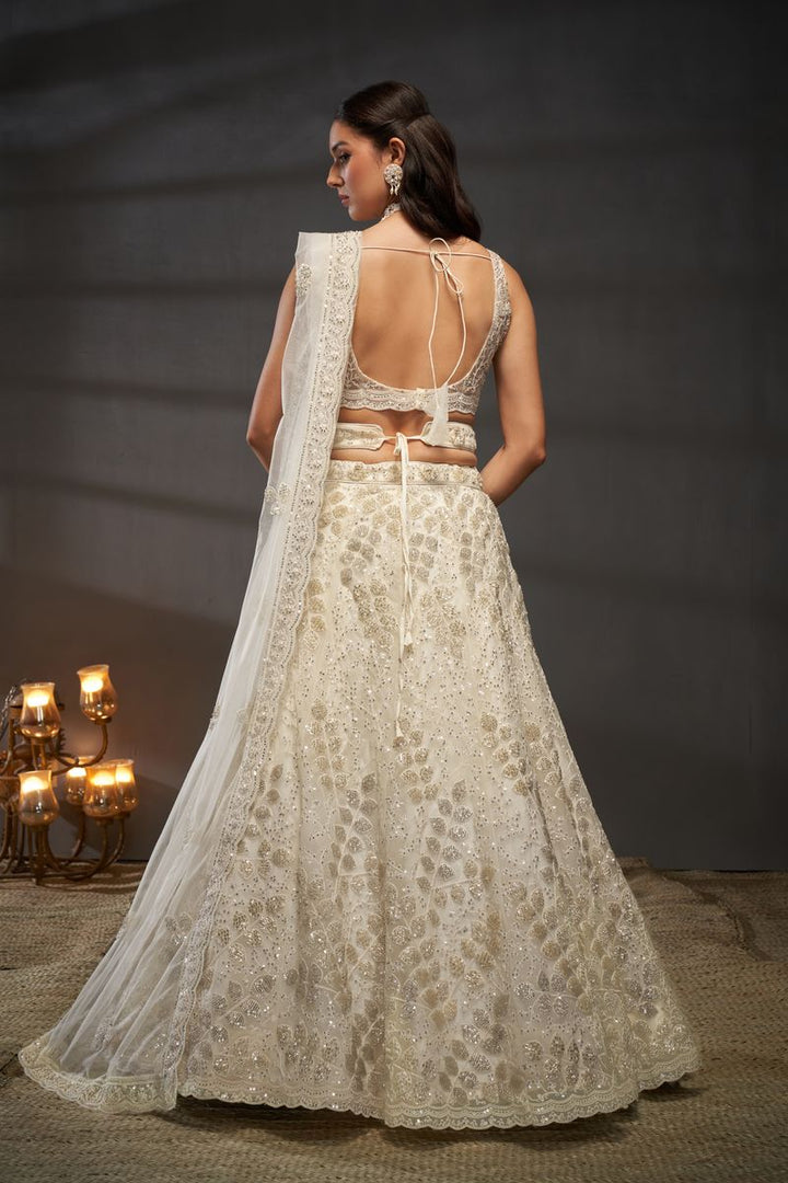 Cream Net Cutdana, Sequins and Zarkan embroidery Semi-Stitched Lehenga choli & Dupatta