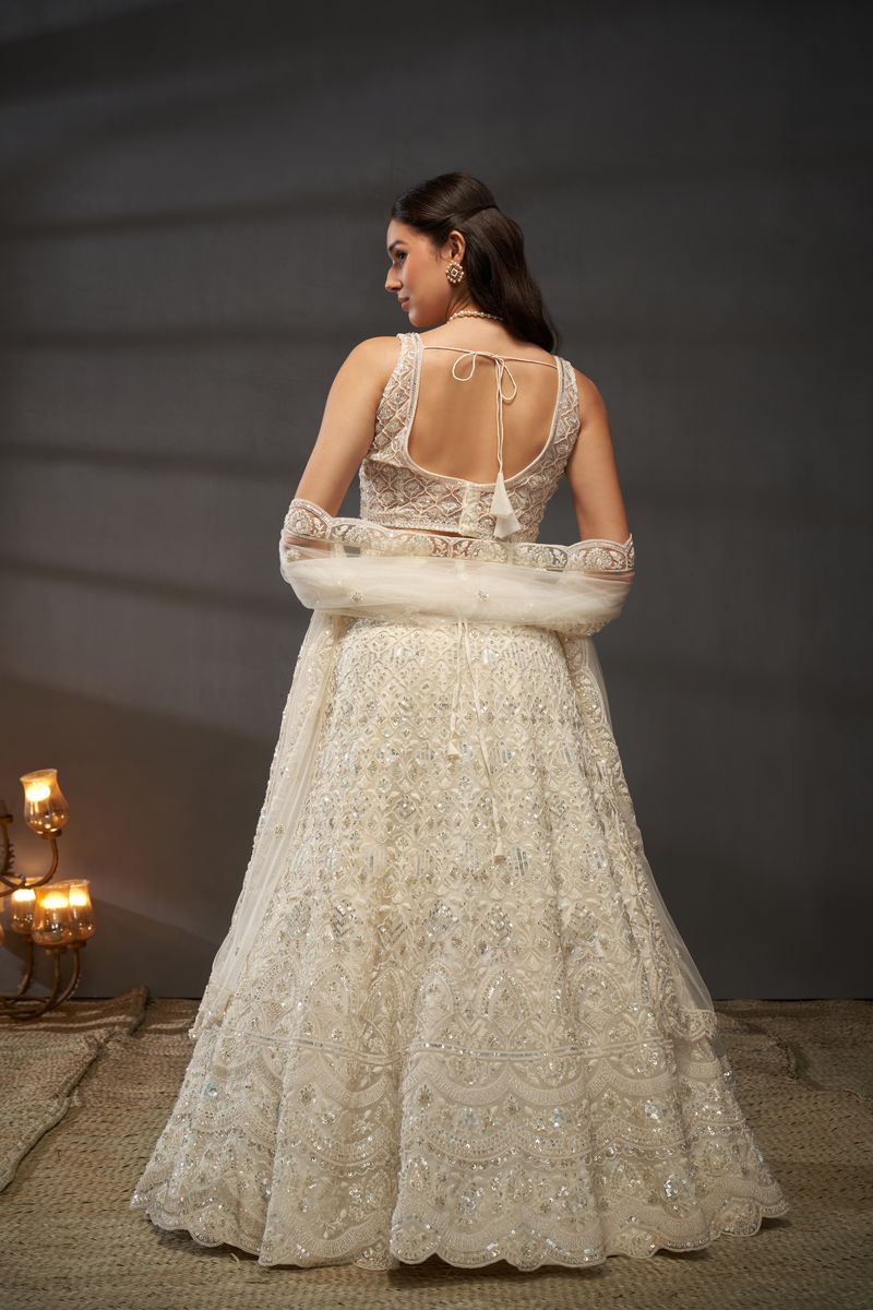 Cream Net Cutdana, Sequins and Zarkan embroidery Semi-Stitched Lehenga choli & Dupatta