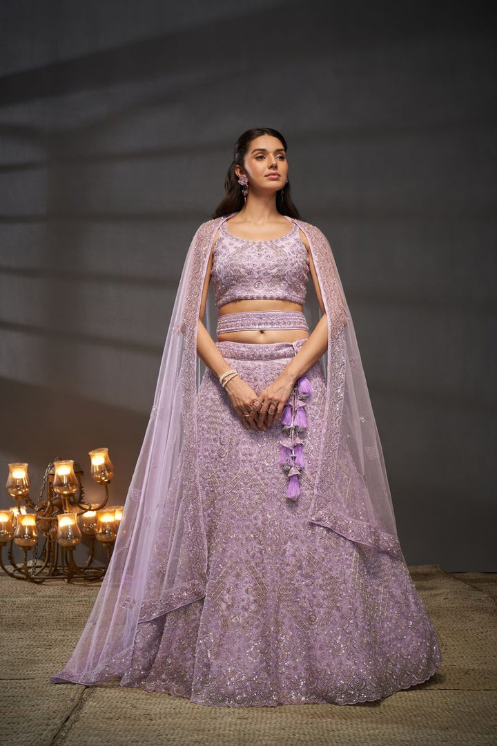 Lavender Net Cutdana, Sequins and Zarkan embroidery Semi-Stitched Lehenga choli & Dupatta