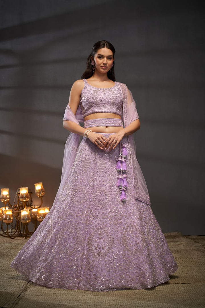 Lavender Net Cutdana, Sequins and Zarkan embroidery Semi-Stitched Lehenga choli & Dupatta