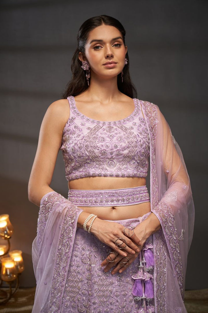 Lavender Net Cutdana, Sequins and Zarkan embroidery Semi-Stitched Lehenga choli & Dupatta