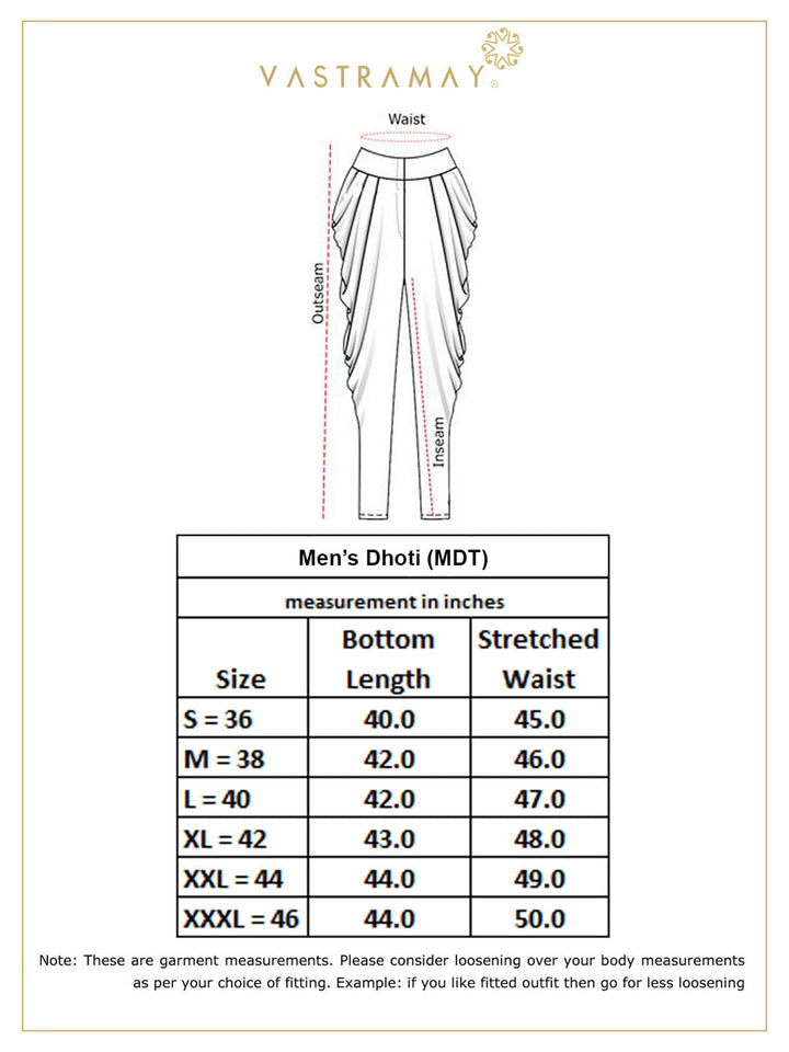 VASTRAMAY Men's Cream Silk Blend Solid Pleated Dhoti