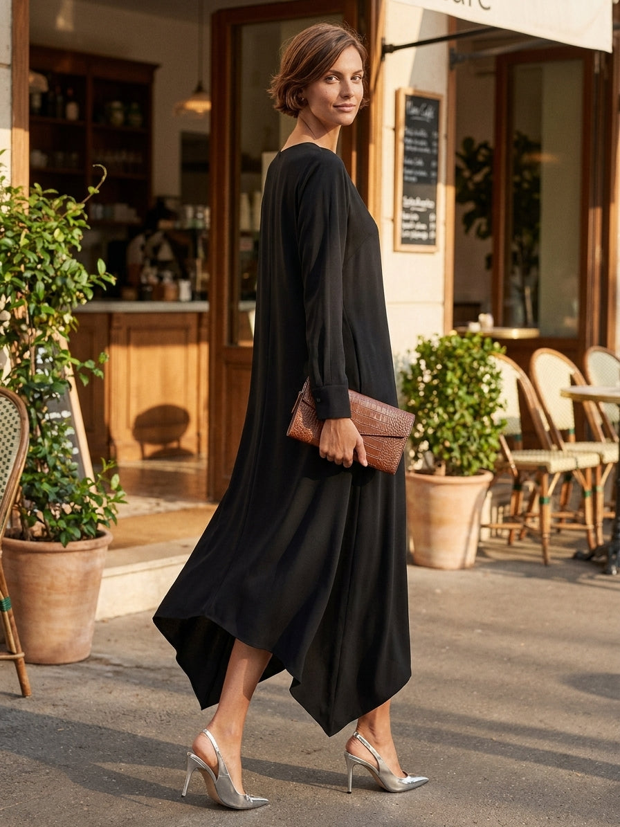 Women's Small V-Neck And Asymmetrical Hem Cotton-Blend Midi Dress MDZ1429H1ZRK