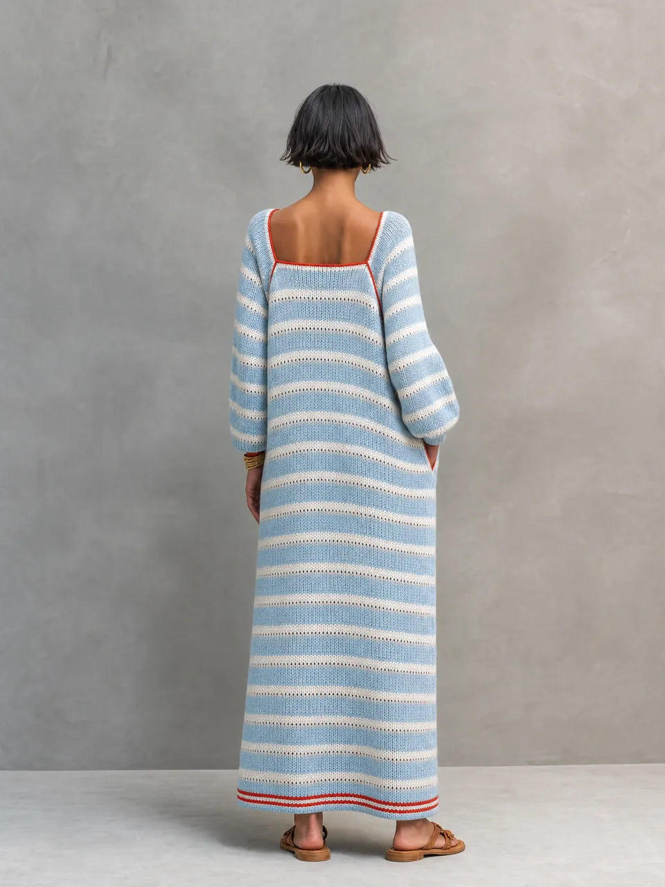 Women's Minimalist Striped Square-Neck Long-Sleeve Maxi Sweater Dress MDZ2707G0WY