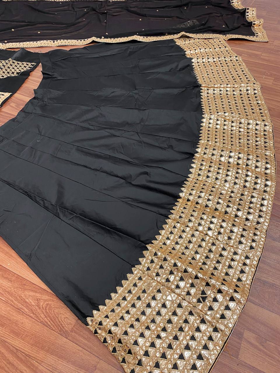 Exquisite Black Color Malay Satin Silk Heavy Georgette With Work Fancy Border Less Work - INSPIRED outfit featuring intricate fancy border design