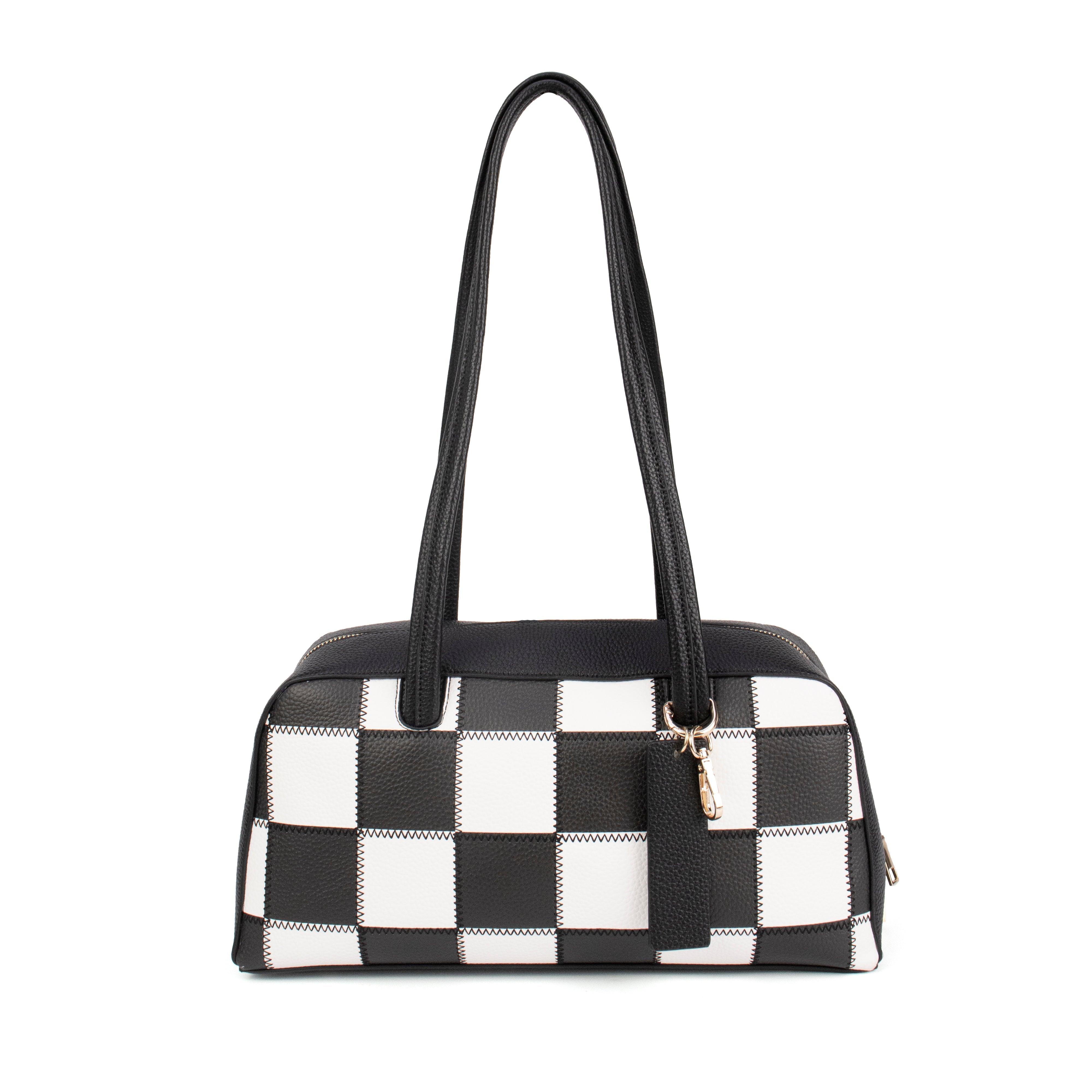Ounamei Checkered Vegan Leather Shoulder Bag for Women – Large Capacity Everyday Tote Purse