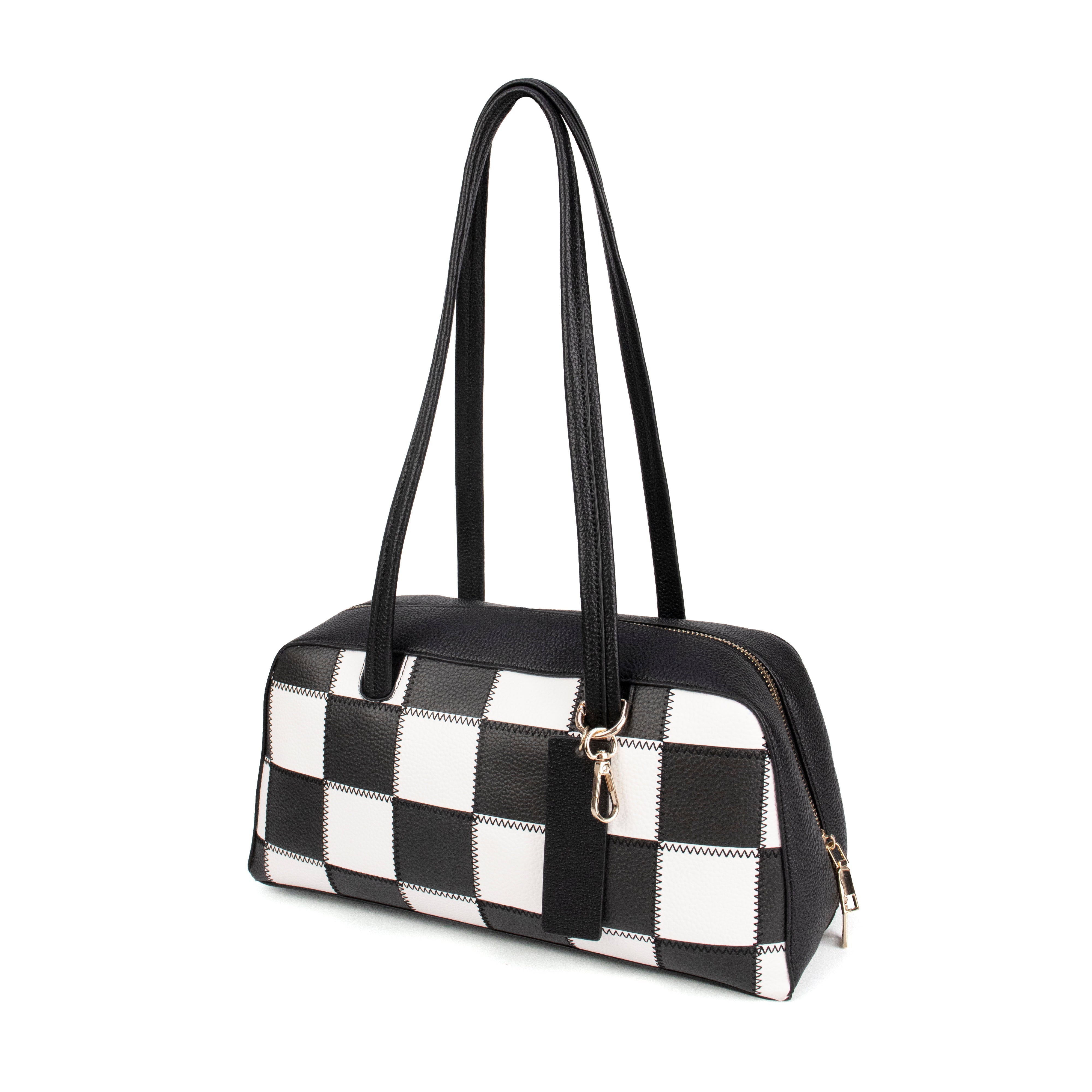 Ounamei Checkered Vegan Leather Shoulder Bag for Women – Large Capacity Everyday Tote Purse