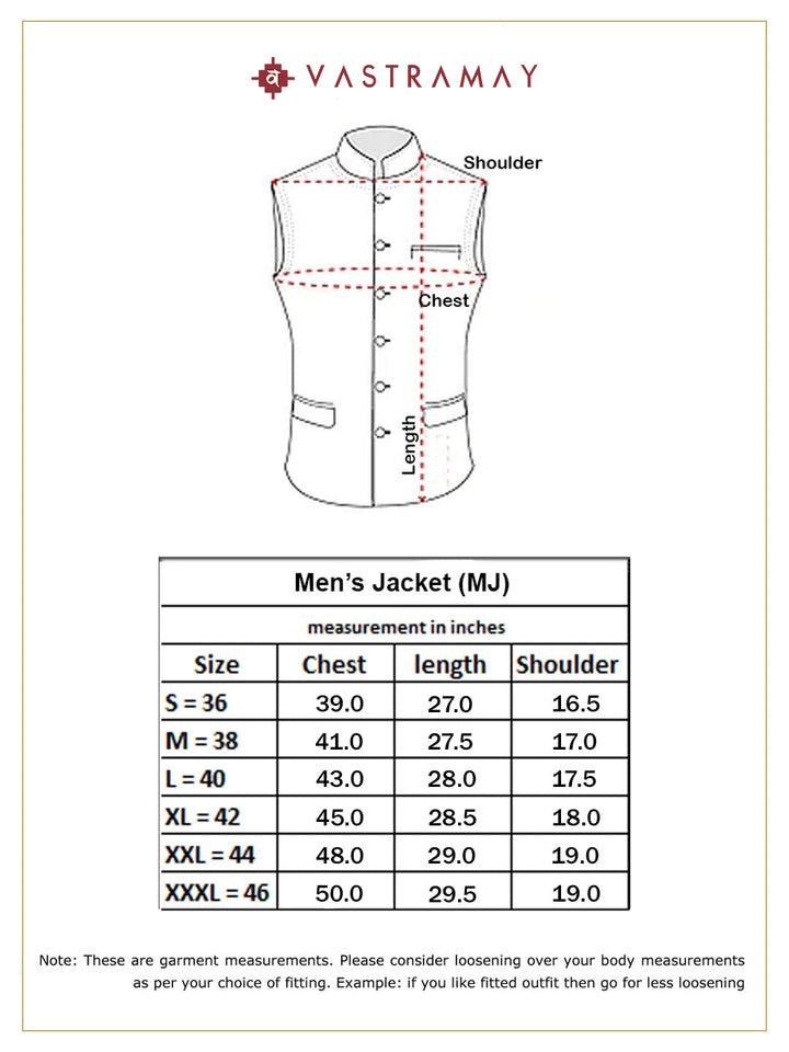 VASTRAMAY Men's Orange Stripes And Angrakha Pattern Classic Nehru Jacket