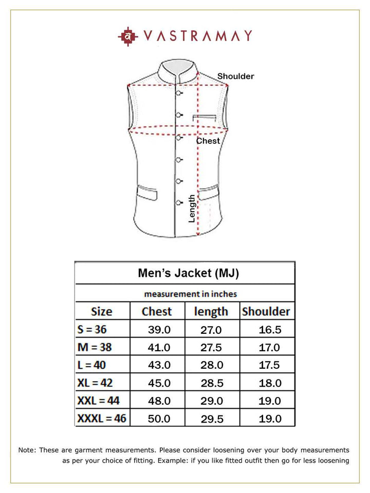 VASTRAMAY Men's Grey Silk Blend Woven Nehru Jacket