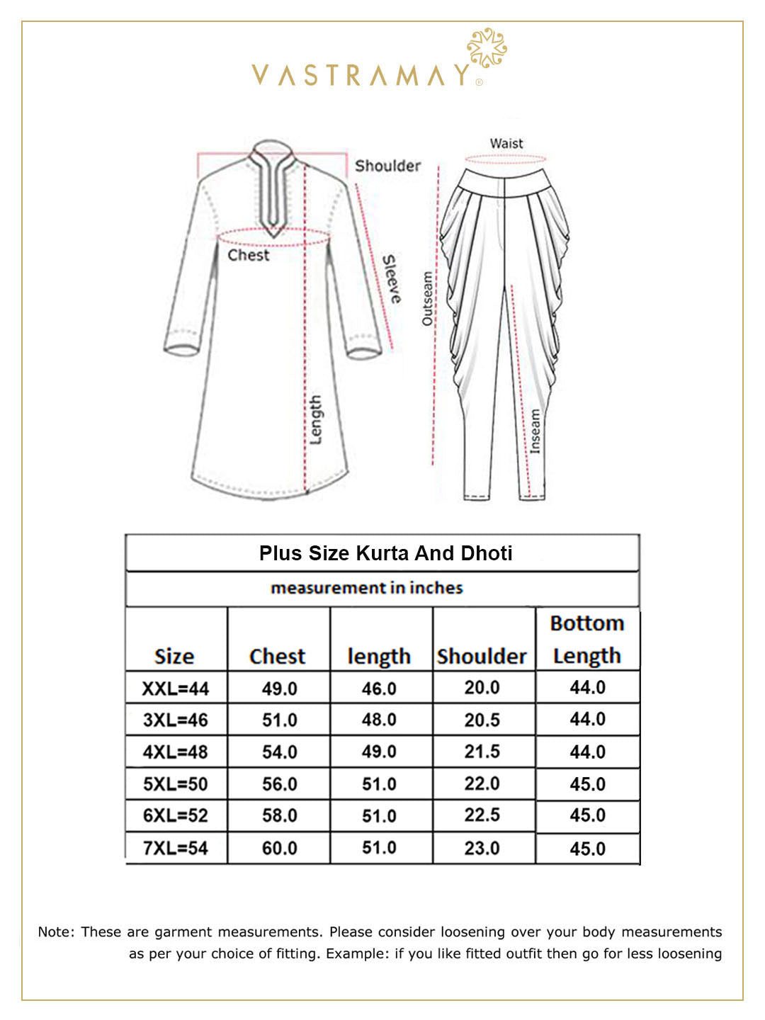 VASTRAMAY Men's Plus Size Black Chikankari Embroidered Kurta And White Dhoti Set