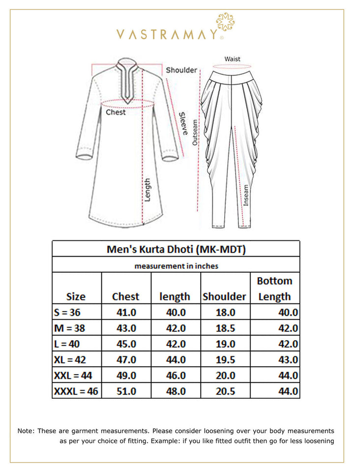 VASTRAMAY Men's Rose Gold And Gold Cotton Silk Blend Kurta And Dhoti Set