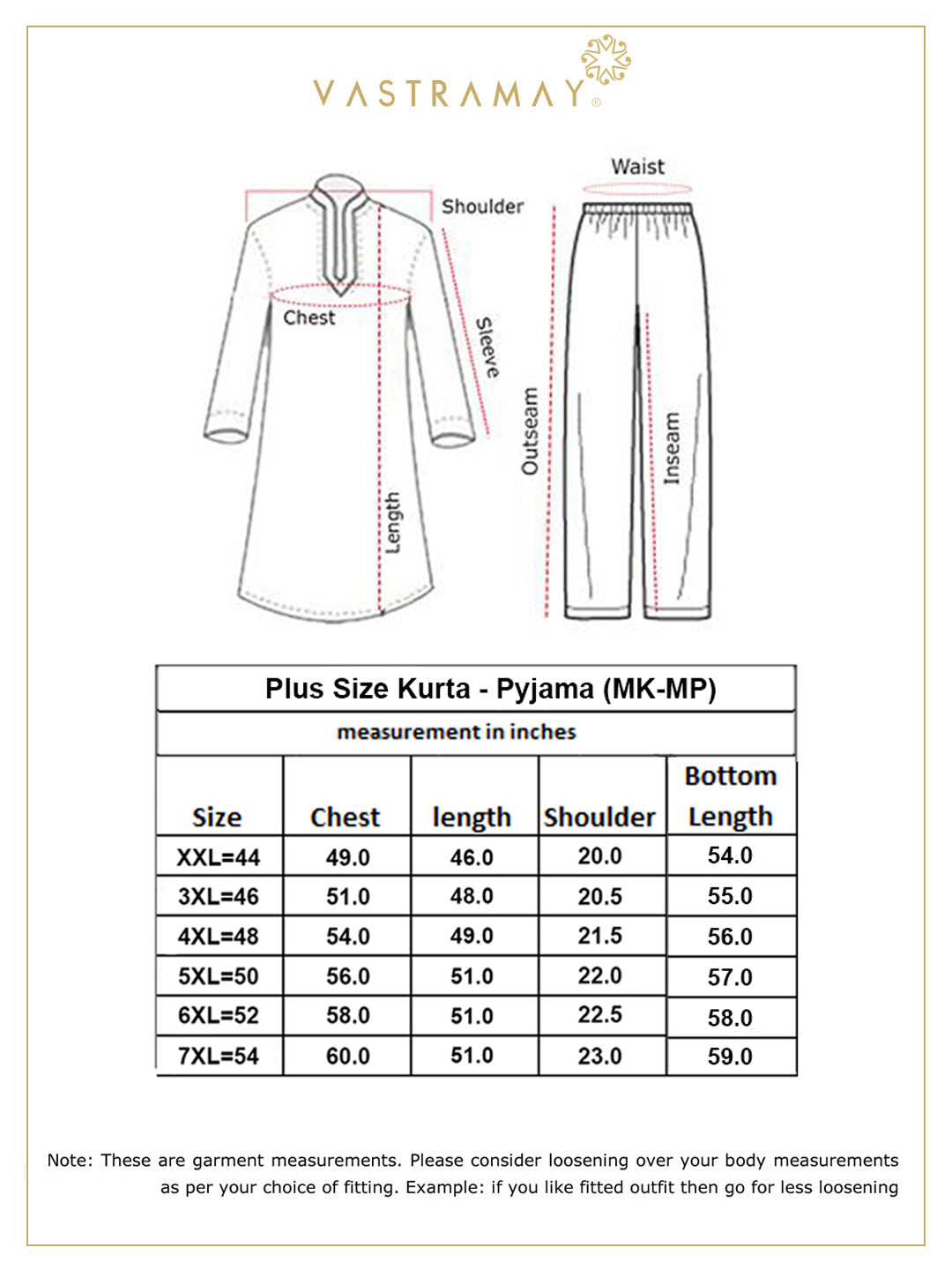 VASTRAMAY Men's Plus Size Orange Chikankari Embroidered Kurta And White Pyjama Set