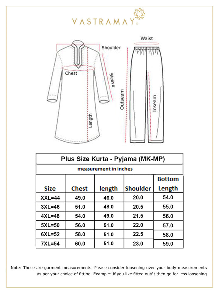 VASTRAMAY Men's Plus Size Black Chikankari Embroidered Kurta And White Pyjama Set