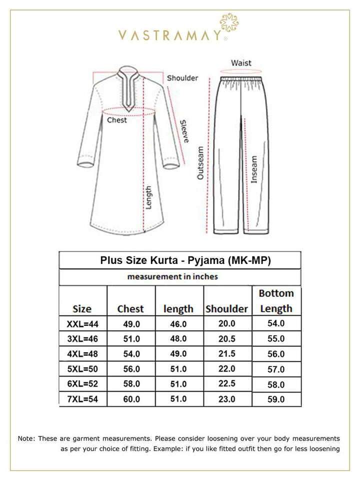 VASTRAMAY Men's Plus Size White Silk Blend Kurta Pyjama Set