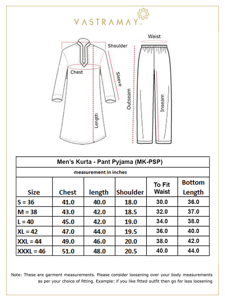 VASTRAMAY Men's Rust And White Cotton Blend Kurta Pyjama Set