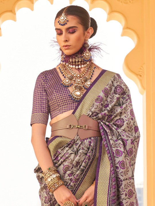 Tapestry Purple Printed Patola Saree