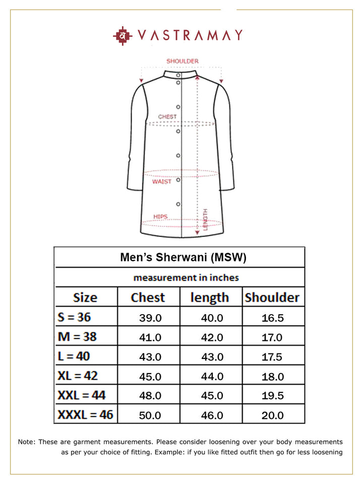 Vastramay Men's Grey Jaccard Sherwani Only Top