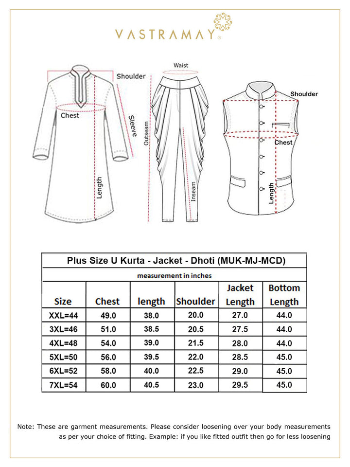 Elegant and comfortable men's plus size Nehru jacket with matching kurta and dhoti