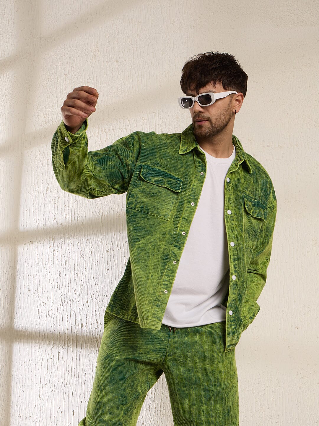 Neon Dyed Washed Cord Shacket - qivii