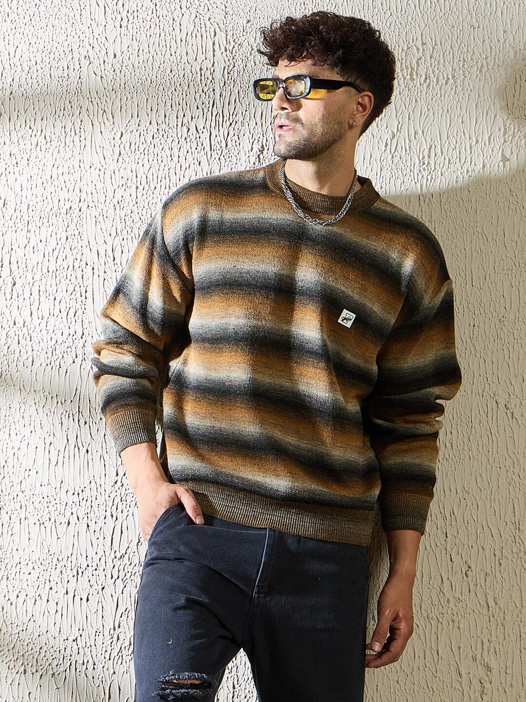 Brown Striped Oversized Sweater