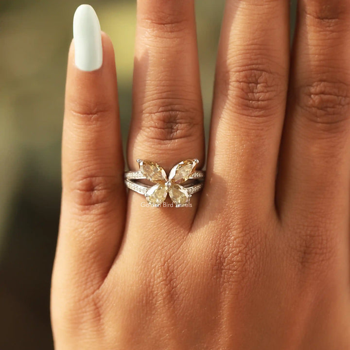 Marquise Cut Moissanite Butterfly Engagement Ring