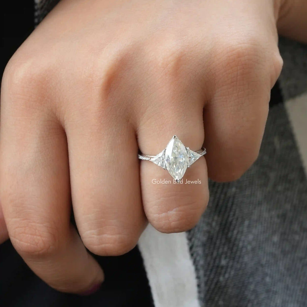 Marquise Cut Moissanite Hidden Halo Ring